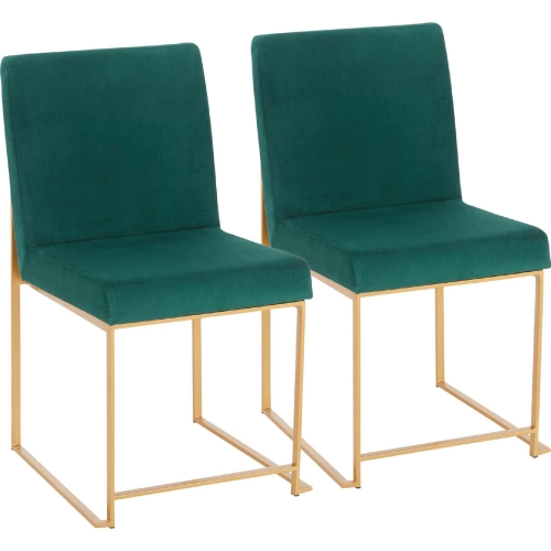 High Back Fuji Dining Chair in Green Velvet & Brushed Gold (Set of 2)